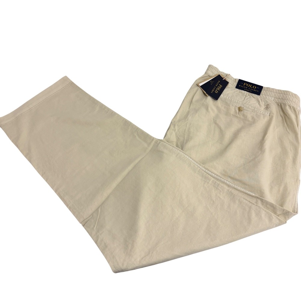 New Polo Ralph Lauren Pants Mens 4XLT Beige Classic Fit Elastic Waist Cotton NWT